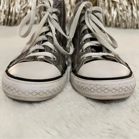 CONVERSE 3 (5.5) Silver Classic Lace Up High Tops Distressed - Picture 9 of 10